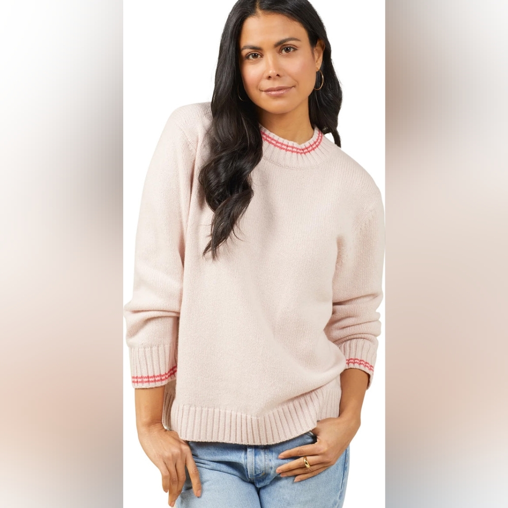 NWT Outerknown Archer Cashmere Crew with Tipping in Rosewater
